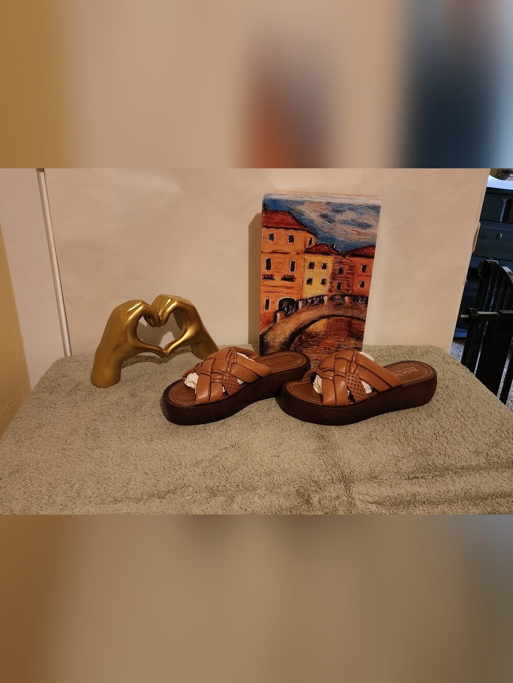 Bella Vita Woven Platform Slide Sandals - Handmade In Italy Brown Leather Upper